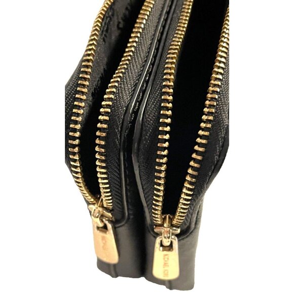 Michael Kors Black Gold Leather Wristlet Wallet Clutch Purse Saffiano Texture - Picture 7 of 12